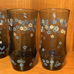 7 Vintage Libbey Strawflower Blue Daisy Tumblers Set of 5 16oz & 2 12oz Glasses