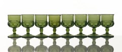 8 Indiana Glass Kings Crown Thumbprint Avocado Green Goblets Vintage