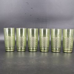 Vintage Olive Green Hobnail Tumblers Set of 6 Mid Century Highball Glasses MCM