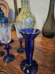 Depression Glass Cobalt Blue Cordial Glasses And Candle Holders Art Deco