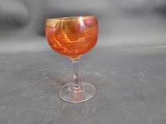 Vintage Iridescent Tangerine Glass Wine Glass with Long Stem 6.5″ Tall