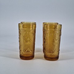 4 Vtg Brockway American Concord Amber Drinking Glasses Tumbler
