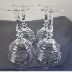 Vintage Libbey Rock Sharpe Floral Etched Champagne/Sherbert Glass Set 4 Stemware
