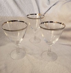 Vintage Fostoria Platinum Trim Wedding Ring Crystal Water Goblets Set of 3 Three