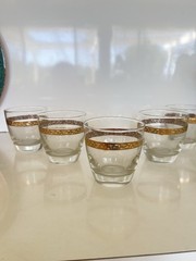 Set Of 5 Vintage Clear Glass Tumbler Gold Trim-Gold Scroll Filigree Juice Glasse