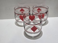 MCM Drinking Glasses Poker Night Bridge Hearts Spades Clubs Diamonds Set Of 3