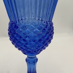 Fostoria Avon Cobalt Blue Glass Goblets (2) Ribbed Design/Diamond Cut Pattern
