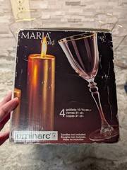 Vtg Luminarc 4 Maria Gold Rim Stemmed 10.5 oz Wine Glasses/Goblets Durand USA