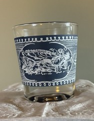 Vintage Currier & Ives Blue and White 6oz Old Fashion Rock Glasses