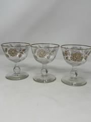 3 Vintage Libbey «Rose Bouquet» cordial or liquor cocktail glasses barware bar