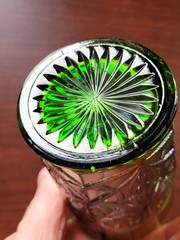 Pretty Green Northwood Carnival Glass Wishbone Pattern Tumbler