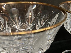 Cut Lead Crystal Champagne Sherbet Glasses w/Gold Trim 6oz Set of 3