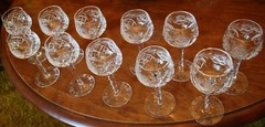 Vtg Set 11 HOCK WINE GLASSES Hand Cut Crystal ROSE & ARCH Cut Stem & Foot SUPERB
