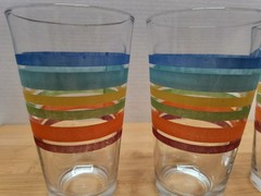 Libbey Fiesta 16Oz Rainbow Stripe Glass Tumblers Set of 3 -6″ Tall,3.5″ Diameter
