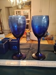 Lot Of Cobalt Blue Wine Glasses Candle Holders And Cordial Shot Glasses.