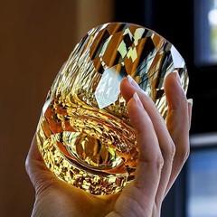 Edo Kiriko K9 Crystal Rock Whiskey Glass Hand Cut To Clear Yellow 7oz For Gift