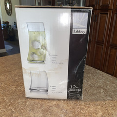 12 Pc Set LIBBEY Curved Glasses Bravura Swerve NEW OPEN BOX (6) 4″ & (6) 6 3/8″