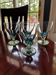 SET OF FOUR BORMIOLI ROCCO BAHIA 16 OZ. BLUE AND GREEN 8 OZ. GOBLETS 5-½»