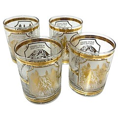 CULVER Vintage Rocks Glasses Frosted 22K Gold (lot of 4)