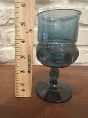 Indiana Glass Teal Kings Crown Thumb Print Goblet Vintage