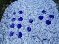 WESTON Etched Cobalt Blue Footed Champagne Floral Design WGL45 6-1/2″ Art Deco-1