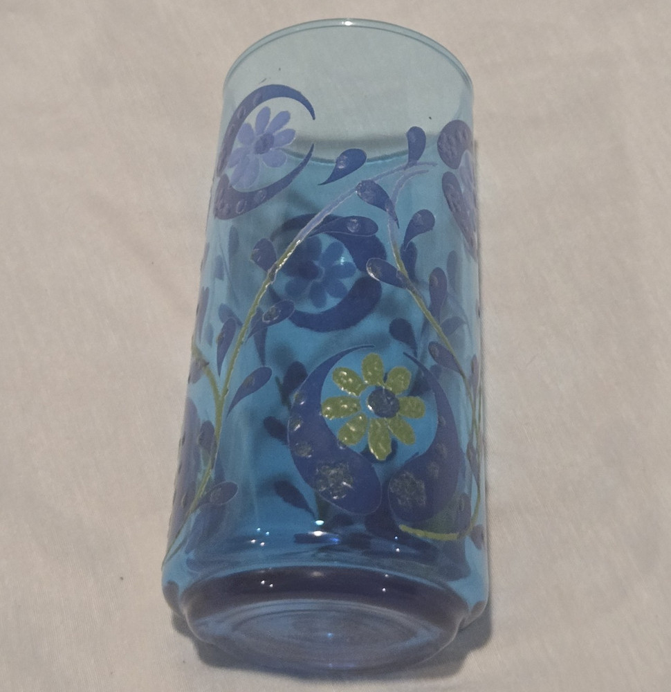 Vintage Anchor Hocking Rainflower Laser Blue Juice Glass Tumbler 5″ Mold 13 MCM