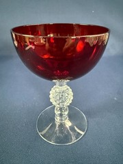 vintage Morgantown Glass Works clear/ruby champagne saucer GOLF BALL c.1931-1939