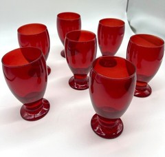 Vintage Ruby Red Liqueur Cordial Juice Glasses Set of 7 Tumblers 4″ Tall