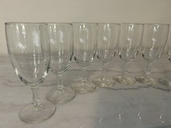 Set Of 8 Vintage Wine Glasses Petite Champagne Flutes Geometric Stems Column