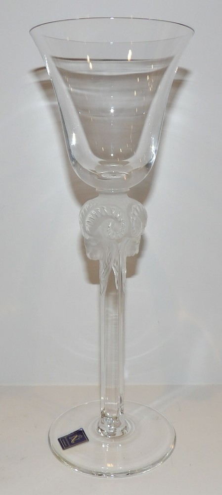 EXQUISITE RARE NACHTMANN LICHTCRYSTAL CRYSTAL FROSTED RAM HEAD 10″ WINE GLASS