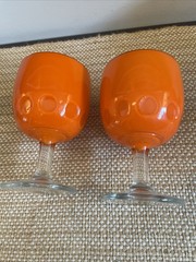 MCM Retro Bartlett Collins Orange Stem Goblet Glass Vintage Thumbprint Set Of 2
