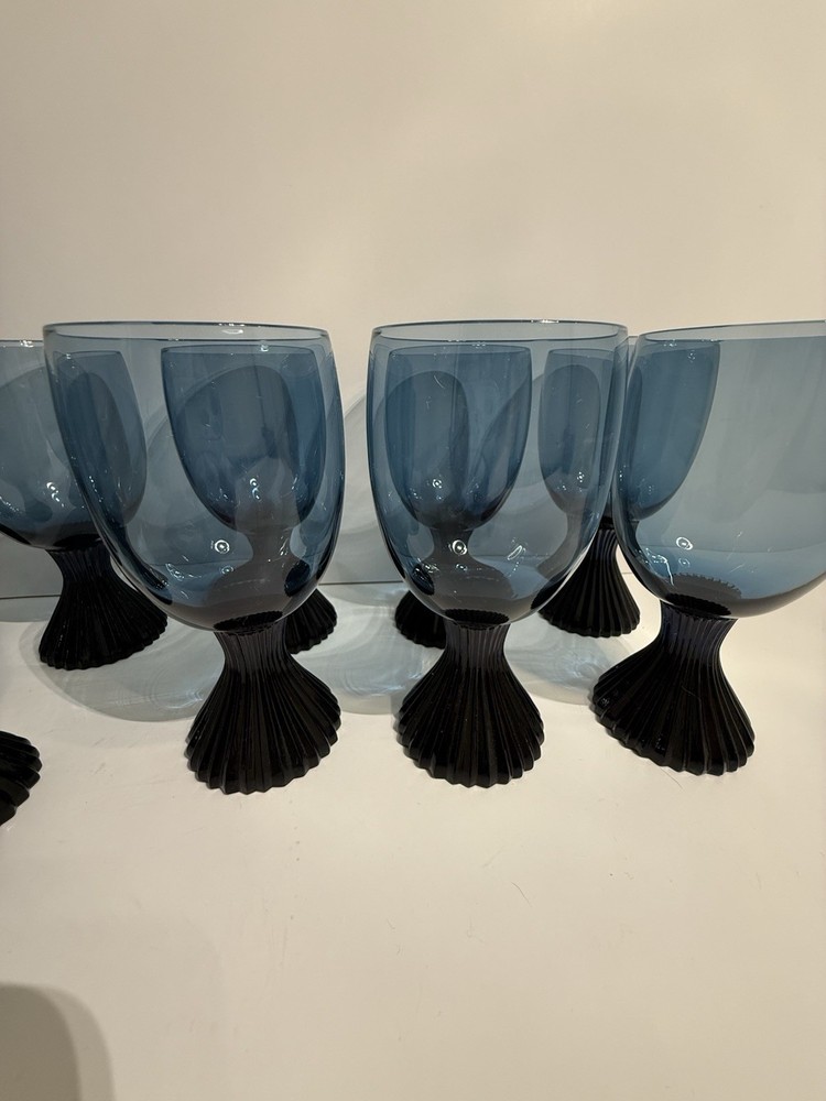 LENOX Crystal BLUEBELL Antique Water Glasses Goblet 5 Dark Blue Tall Tumblers