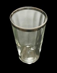 Set of 6 Vintage Silver Rim Optic Paneled MCM 3.75” Tall Juice Glasses Barware