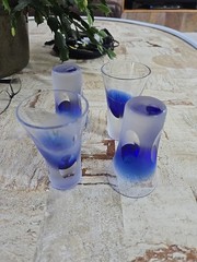 Set 4 BLOCK Liquor Crystal Vodka Glasses 3.75″ RAINY DAY Frosted Cobalt Blue