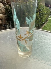 Mid Century blue And Gold Leaf Design Drinking Glasses Highball Barware