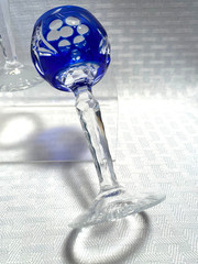 BEYER VINEYARD PAIR CORDIALS TOPAZ & COBALT BLUE CUT TO CLEAR CRYSTAL BOHEMIAN