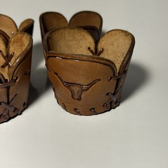 Vintage Leather Glass Holder Sleeve Set Libey Bamco Western Longhorn Hand-Tooled