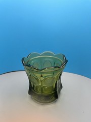 Vintage Fostoria Olive Green Coin Glass Candy Dish w/ Scalloped Rim