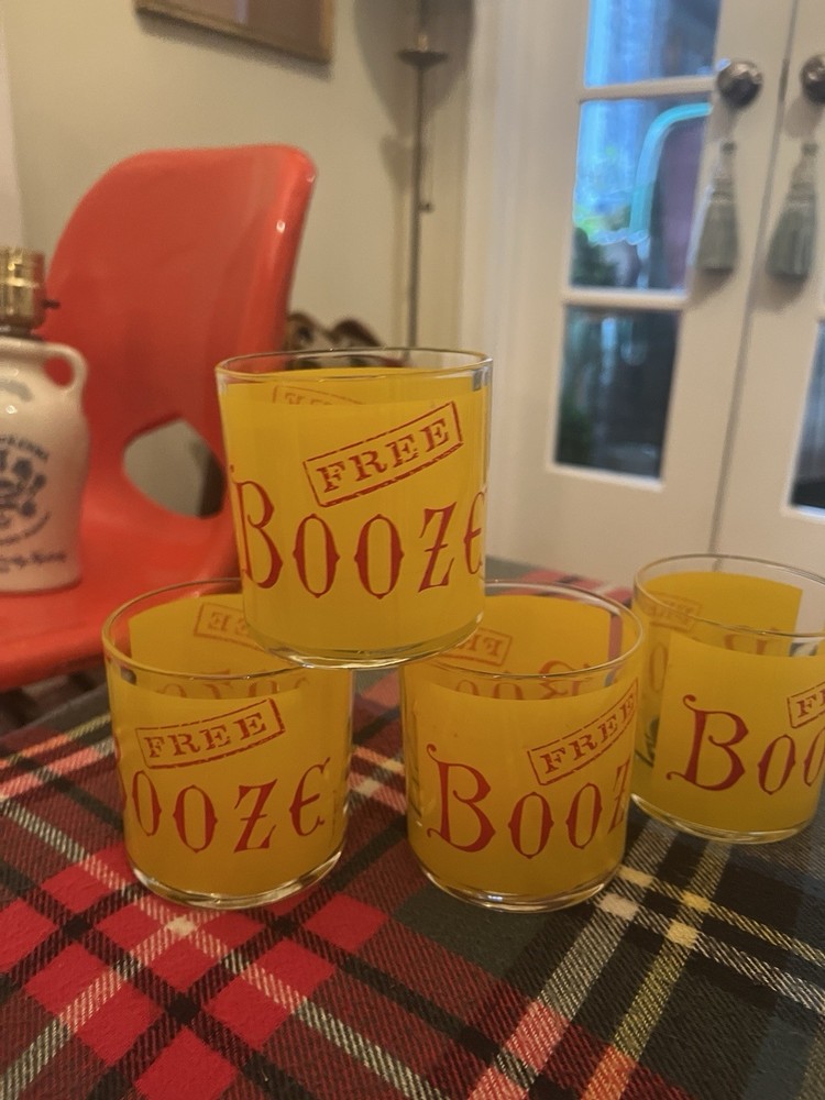 Vintage set of 4 Free Booze Cocktail Glasses
