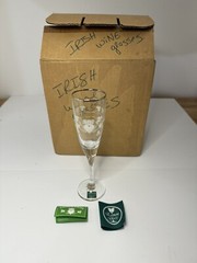Vintage Eamon Glass Ireland Hand Etched W/Shamrocks Glasses Irish 6 Pcs Open Box