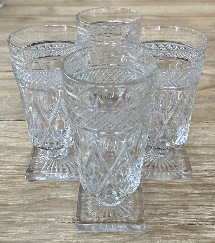 Set of 4 Vintage 6 inch Imperial Glass Cape Cod Clear Footed Goblets Tumblers