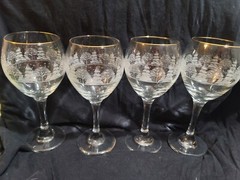 Vintage 1070s Arby’s Pines by Libbey China Wine Glasses w/Gold Trim Set Of 4
