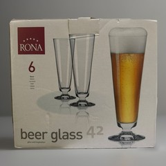 6 NEW RONA Crystal Beer Glasses Open Box-Never Used