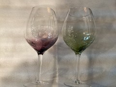 Pier 1 – 8 5/8” Lg Wine Glasses. 1 Purple Crackle and 1 Green Crackle!