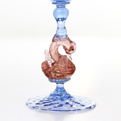 Vintage Salviati Venetian Murano Sapphire Blue Rose Swan Stem Blown Glass Goblet