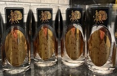 Vintage Set of 4 MCM Stancraft World Travelers Highball Black and Gold Tumblers