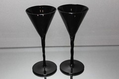 Two (2) Twist Stem Jet Mikasa Braid Black Cordial Glasses Onyx 1986 – 1987 MINT