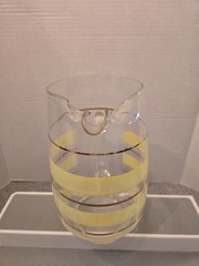 Vintage MCM Frosted Pastel Striped Pitcher And Glass Set – Retro 1950s Gilded