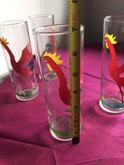 4 Federal Glass Crowing Red Rooster Glasses Tumblers Barware Vintage Farm *faded