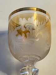 4 AURUM CRYSTAL Cordial Glasses Bohemia Intaglio Cut Crystal – Amber, Iridescent